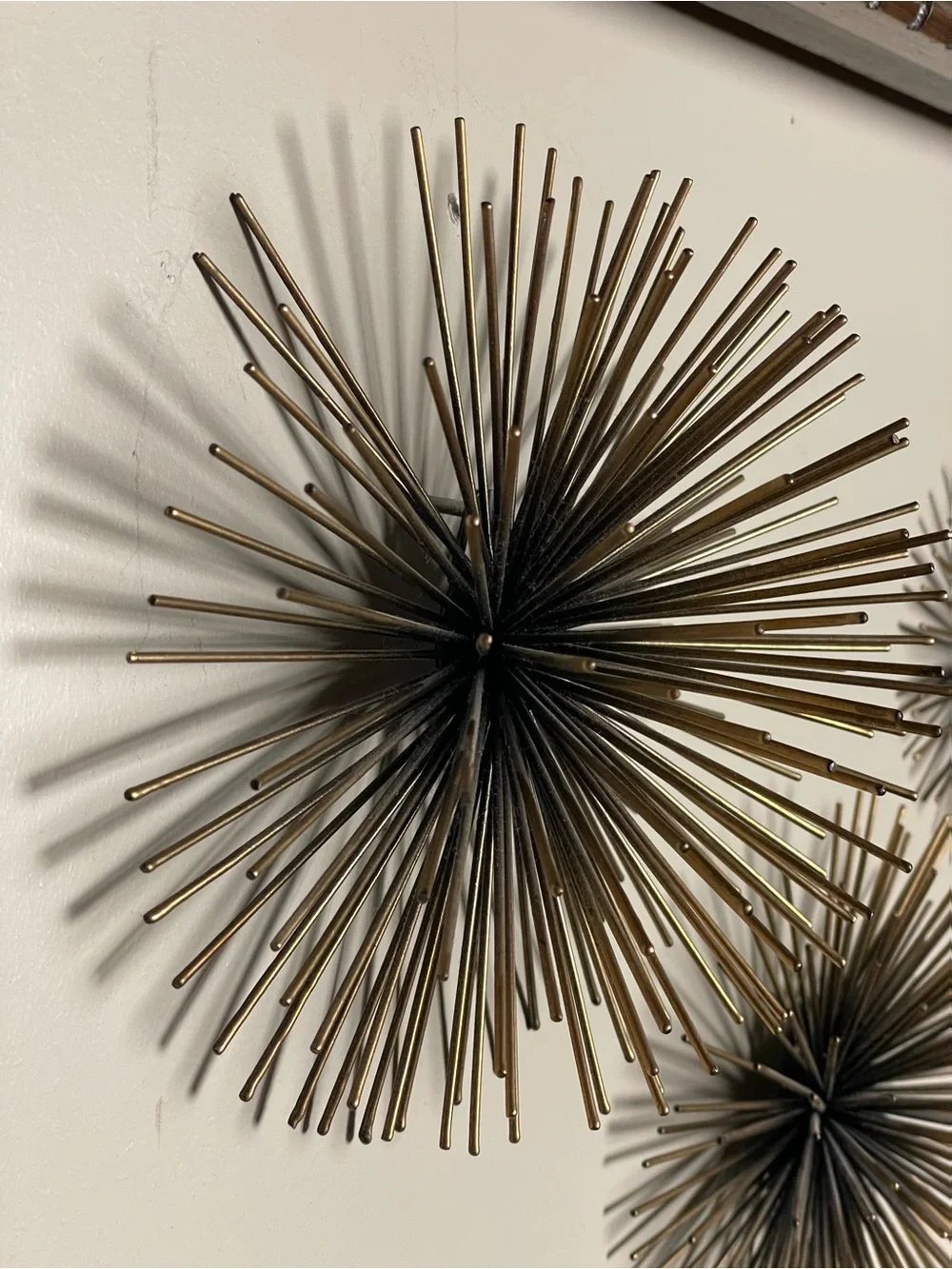 Metal Starburst Mid Century Modern Wall Sculptures - Bronze Set of 3